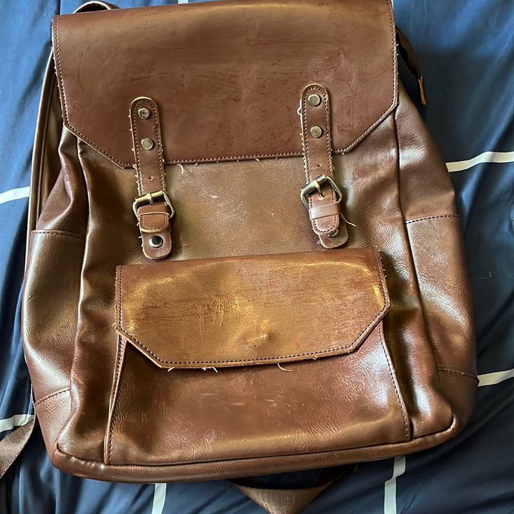 Brown Leather College Backpack